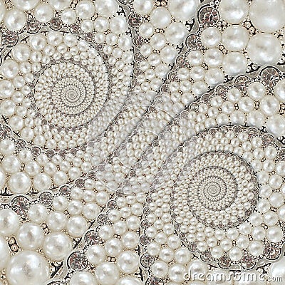 Pearls and diamonds jewels abstract spiral background pattern fractal. Pearls background, repetitive pattern. Abstract pearl backg Stock Photo