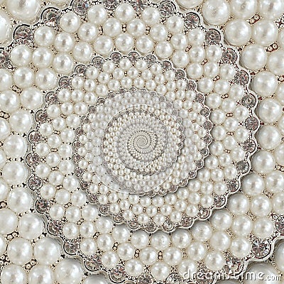 Pearls and diamonds jewels abstract spiral background pattern fractal. Pearls background, repetitive pattern. Abstract pearl backg Stock Photo