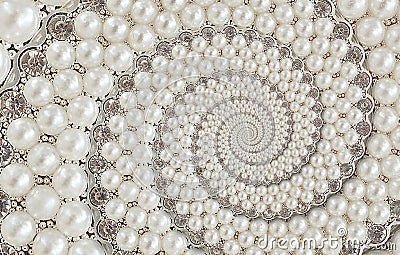 Pearls and diamonds jewels abstract spiral background pattern fractal. Pearls background, repetitive pattern. Abstract pearl backg Stock Photo