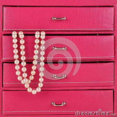 Pearls in jewlry box Stock Photo