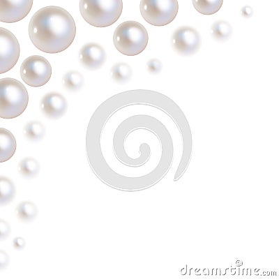 Pearls vector bokeh in the corner on a white background. Vector Illustration