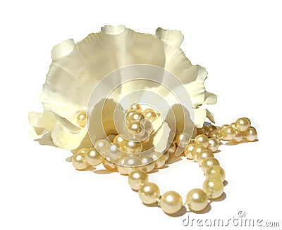 Pearly necklace, large shells coral beads Stock Photo