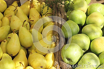 Pears and apples background Stock Photo