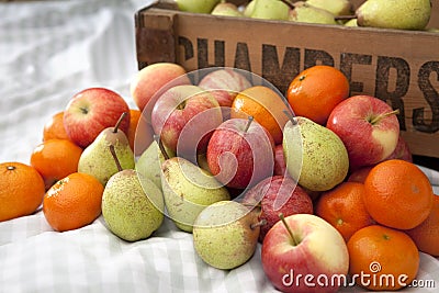 Pears, apples and oranges Stock Photo