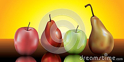 Pears and apples still life Vector Illustration