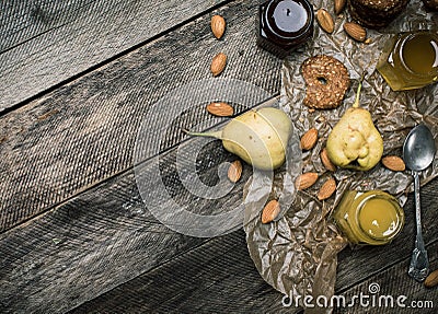 Pears Cookies honey and nuts on wooden table Stock Photo