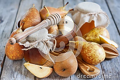 Pears and honey Stock Photo