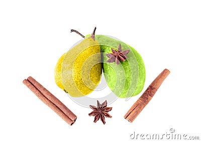 Pears and spices isolated on white Stock Photo