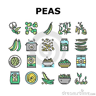 Peas Beans Vegetable Collection Icons Set Vector Stock Photo