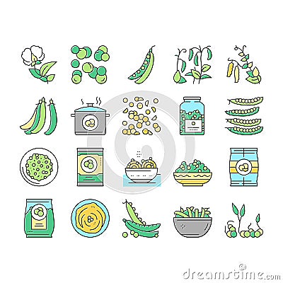 Peas Beans Vegetable Collection Icons Set Vector . Vector Illustration