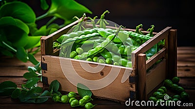 peas in a box in the garden. Selective focus. Stock Photo