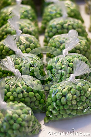 Peas inside plastic bags. Stock Photo