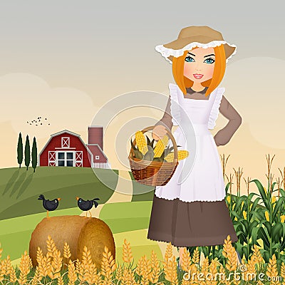 Peasant girl in the farm Stock Photo