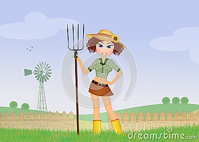 Peasant girl in the farm Stock Photo