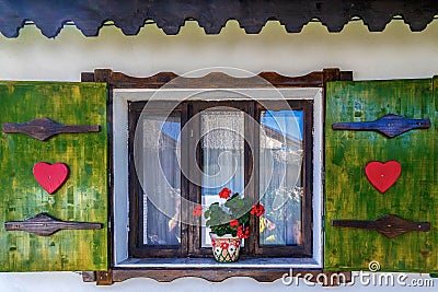 Peasant house with decorations of the Lipovan ethnic group in Romania Stock Photo