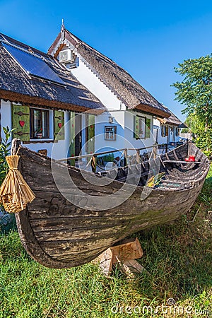 Peasant house with decorations of the Lipovan ethnic group in Romania Stock Photo