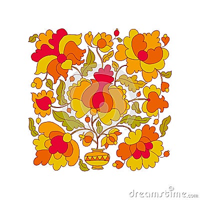 Peasant style flower vector illustration. Vector Illustration