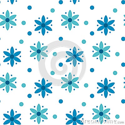 Peasant style simple floral pattern on blue color. Vector Illustration