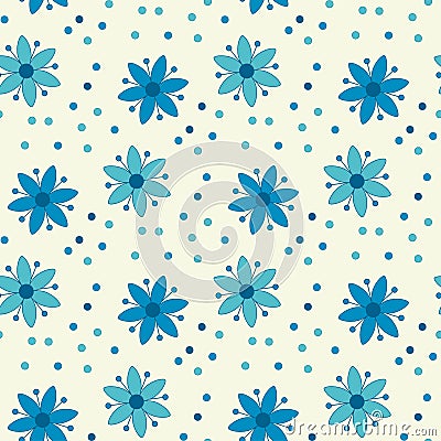 Peasant style simple floral pattern on blue color. Vector Illustration