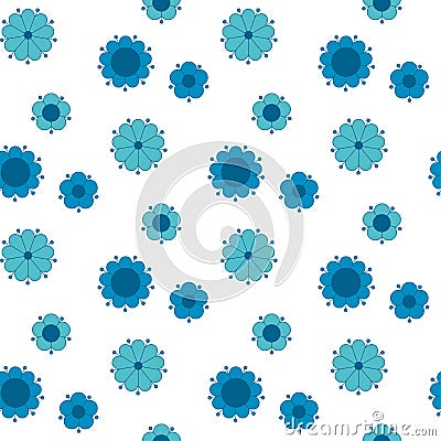 Peasant style simple floral pattern on blue color. Vector Illustration