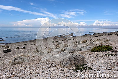 Pebble beach facing the Atlantic Ocean Stock Photo
