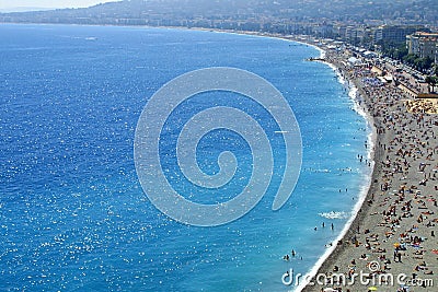 Pebble beach in Nice city, France Stock Photo