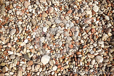 Pebble stone background.Small colorful pebbles background, simplicity, daylight, stones.smooth waterworn pebble use for Stock Photo