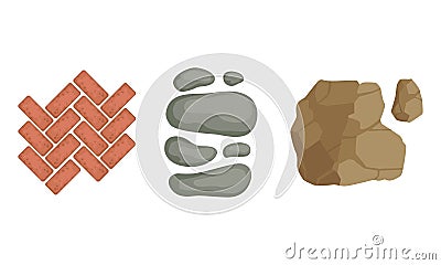 Pebbles and Block for Pavement and Garden Walkway as Landscape Elements Vector Set Vector Illustration
