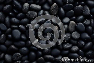 pebbles texture background, closeup black smooth stones Stock Photo
