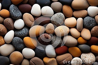 pebbles texture background, closeup smooth stones in natural colors Stock Photo