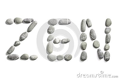 Pebbles on white background, sea pebble. Inscription, text, word Stock Photo