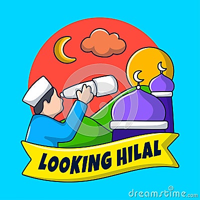 Hand drawn of Looking hilal illustration Cartoon Illustration