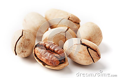 Pecan isolated on white background. Close-up, macro. A nut in a shell Stock Photo