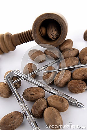 Pecans,nut-cracker Stock Photo