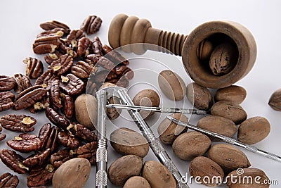 Pecans,nut-cracker Stock Photo