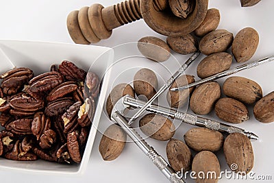 Pecans,nut-cracker Stock Photo