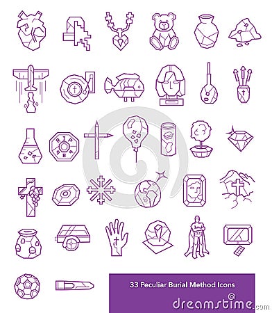 33 Peculiar Burial Method and Death Icons Stock Photo