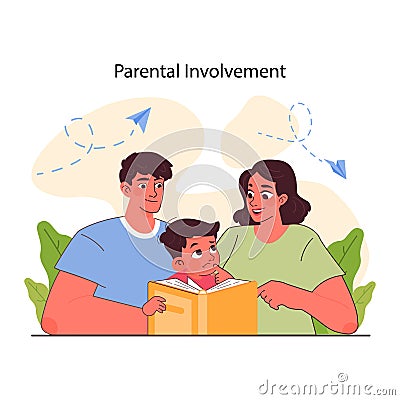 Pedagogy. Children upbringing and education with parental involvement. Cartoon Illustration