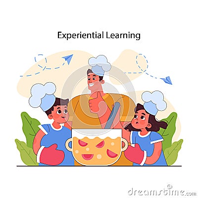 Pedagogy. Experiential learning, method of children upbringing and education Cartoon Illustration