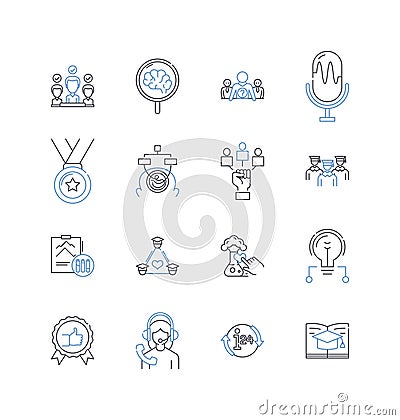 Pedagogy sector line icons collection. Learning, Teaching, Classroom, Curriculum, Assessment, Instruction, Pedagogical Vector Illustration