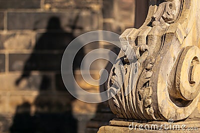 The pedestal and shadow of the figure of Saint John of Nepomuk located in the city of Nysa. Stock Photo