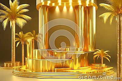 gold glitter. Podium steps for brand promotion product. Stock Photo