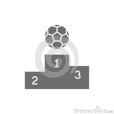 Pedestal with soccer ball grey icon. Isolated on white background Vector Illustration