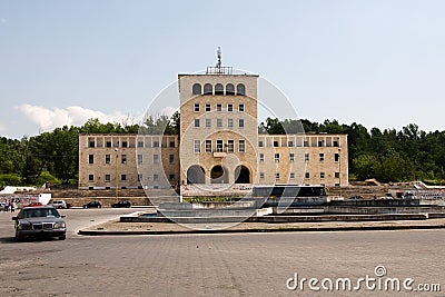 Pedestal, where stood the statue of Enver Hoxha in Tirana Editorial Stock Photo