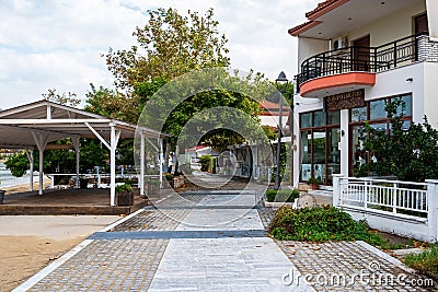 Pedestrial street in Olympiada, Greece Editorial Stock Photo