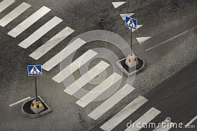 Empty pedestrian area and street signs Stock Photo