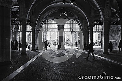 The pedestrian and bicycle tunnel through the Rijksmuseum in Amsterdam. Editorial Stock Photo