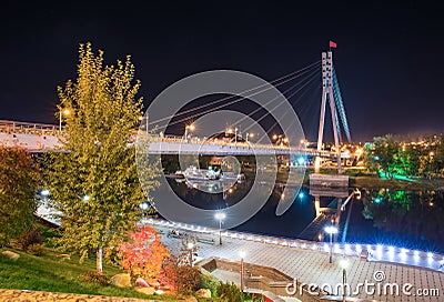 Pedestrian bridge over the Tura river in Tyumen Editorial Stock Photo