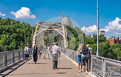 Pedestrian bridge to the monastery island in Dnipro, Ukraine Editorial Stock Photo