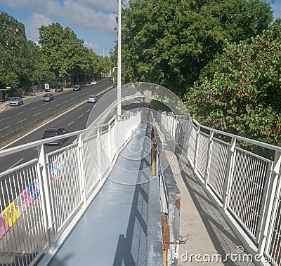 Pedestrian bridge under renovation in the pavement painting phase under the paved road of Avenida Marechal Gomes da Costa Editorial Stock Photo